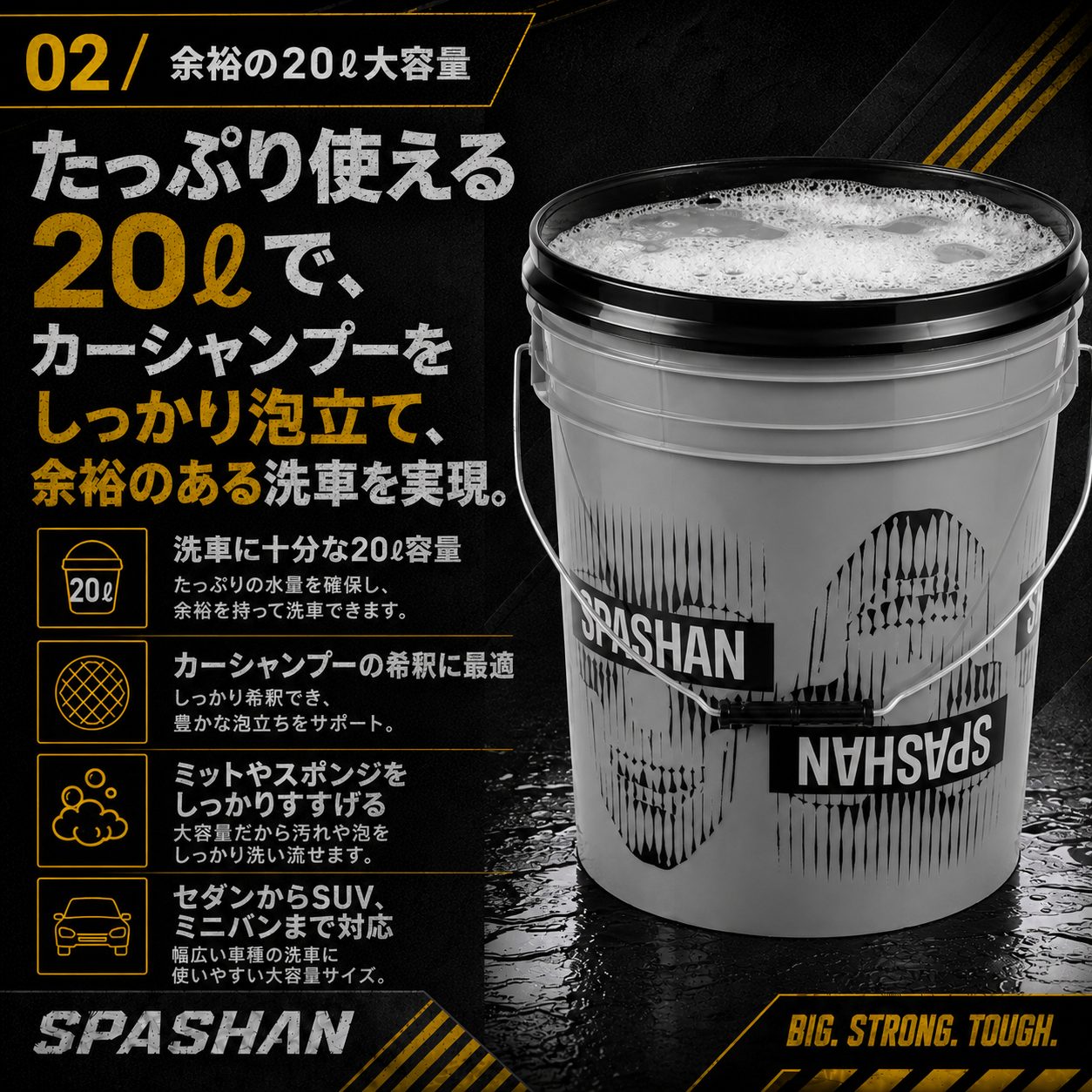 スパシャン 20Lバケツ 大容量 強力密閉 蓋付き グリッドガード付き